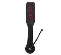 BDSM Paddle with Reverse Text - XOXO - Black and Red Faux Leather