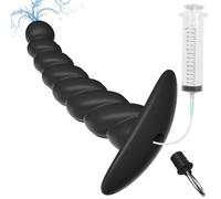BDSMAGE - Consolador giratorio de silicona con jeringa para ducha anal, irrigador anal, enema vaginal, juguete sexual vaginal para hombres y mujeres (S)