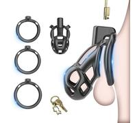 BDSMLOVE Jaula de Castidad Masculina 6.0, Jaula para el Pene con 3 Anillos para Testículos, Cinturón de Castidad para Hombres, Juguete Sexual para Hombres, Set de Juguetes Sexuales Extremos (M)