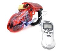 BDSMYEE Chastity cage con Descarga eléctrica, jaula castidad juguetes eróticos para pareja sexuales, Jaulas de Pene para Prevenir Erección, Castigo sexual SM Toy (Rojo)