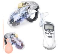 BDSMYEE Chastity cage con Descarga eléctrica, jaula castidad juguetes eróticos para pareja sexuales, Jaulas de Pene para Prevenir Erección, Castigo sexual SM Toy (Transparencia)