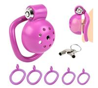 BDSMYEE Jaula de Castidad Pequeña con Dilatador Uretral, Jaula de Castidad Masculina Pequeña con 5 Anillos Testiculares, Cinturón de Castidad para Hombres, Set BDSM Juguete Sexual Esclavo (Morado)
