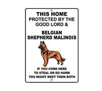 BDTS Señal de advertencia de metal, 20,3 x 30,5 cm, pastor belga Malinois Dog Home Protected by Good Lord