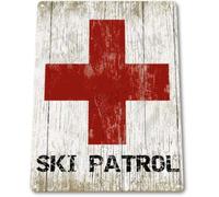 BDTS - Señal metálica de estaño de 8 x 12 Pulgadas con Texto en inglés Ski Patrol y Skiing Slopes Lodge Rescue Lift Decoration