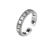BDUBZ Anillo budista Feng Shui esvástica hombres y mujeres, anillo ajustable abierto plata ley Vintage, anillos dios hindú, anillos amuleto la suerte