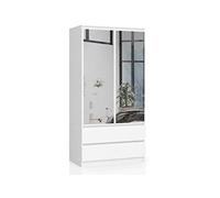 BDW Armario 2 Puertas 2 cajones 2 Espejos para Dormitorio Sala de Estar Pasillo 180x90x51 (Blanco), Talla única