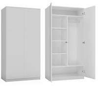 BDW Armario 2 puertas, 6 estantes, perchero, armario multiusos, armario con cajones, armario para dormitorio, sala de estar, 180 x 90 x 50 cm, (blanco)