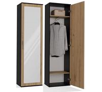 BDW Armario doble con espejo, armario moderno, color beige, multifuncional para pasillo, dormitorio, habitación infantil, 180 x 50 x 35 (T) (antracita/roble Artisan)