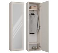 BDW Armario duo con espejo, armario moderno, multifuncional, para pasillo, dormitorio, habitación infantil, 180 x 50 x 35 (profundidad), color cachemir