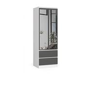 BDW Armario Espejo 2 Puertas 2 cajones para Dormitorio Sala de Estar Pasillo 180x60x51 (Blanco-Gris)