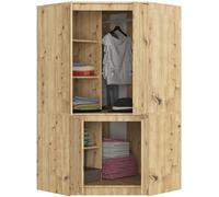 BDW - Armario Esquinero Grande para Dormitorio - 100 cm de Ancho, 180 cm de Alto - Con Barra y Estantes - Roble Artisan