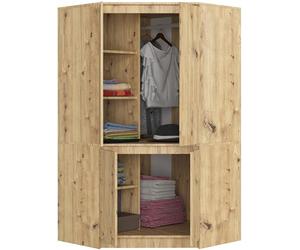 BDW - Armario Esquinero Grande para Dormitorio - 100 cm de Ancho, 180 cm de Alto - Con Barra y Estantes - Roble Artisan