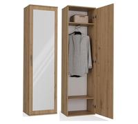 BDW Artisan - Armario doble con espejo, armario moderno, multifuncional, para pasillo, dormitorio, habitación infantil, 180 x 50 x 35 (profundo), color roble