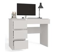 BDW Escritorio con 4 cajones, 98 x 51 x 76 cm, modelo Mijas, escritorio funcional para ordenador, portátil, fácil montaje (blanco, izquierda)