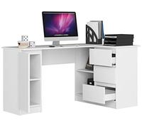 BDW Escritorio esquinero Derecho, 3 cajones y 4 estantes, Mucho Espacio para esparcirse, para Habitaciones Juveniles, oficinas y Estudios, Mesa de Trabajo, Mesa de Oficina, 155x77x86, Blanco