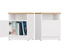 BDW Galax - Mesita de Noche con Sistema Tip-ON, 30 x 30 x 40 cm, 1 Puerta y Estante Abierto, Dormitorio Infantil, Blanco/Roble Artisan