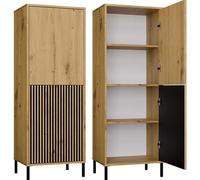 BDW - Kamaro Armario Estantería Slim Slatted - Cachemira - 2 Puertas - Chêne Artisan - Mueble de almacenaje, Pasillo - para Oficina, salón - Armario