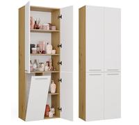 BDW Mueble de baño, cesto para la Ropa Sucia, 4 Puertas, 174 x 60 x 30 cm, Mueble de Lavabo, Armario bajo Lavabo, Armario Alto, Muebles de baño, Armario Alto de baño (Artisan/Blanco)