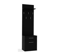 BDW - Mueble de Entrada con Perchero, Zapatero, Cajón, Compartimento de Almacenamiento y Panel Mural con Estante, 180x50x35cm, Color: Negro