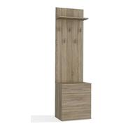 BDW - Mueble de Entrada con Perchero, Zapatero, Cajón, Compartimento de Almacenamiento y Panel Mural con Estante, 180x50x35cm, Color: Roble Sonoma