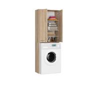 BDW - Mueble para Lavadora, Estantería, Mueble Alto - Mueble de Baño, Mueble Multiusos - 2 Puertas - Mueble de Almacenaje, Mueble Alto 180cm - Cuarto de Baño, Lavadero - Roble Sonoma