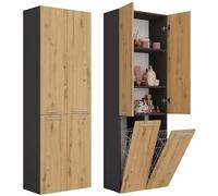 BDW NEL 2K/DD - Armario Alto de Baño con 2 Puertas, Cesta para la Colada, 174 x 60 x 30 cm, Mueble Bajo el Lavabo