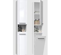 BDW NEL III - Armario de baño, cesta para la colada, 2 puertas, 174 x 31 x 30 cm, mueble bajo el lavabo, estantería para baño, NEL III (blanco)