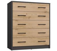 BDW Scarpiera Alex con 5 Ante battenti, 74x35x84,5 cm, pannello truciolare Laminato, maniglie Nere in plastica, Design Moderno, per ingresso e ufficio, Antracite/Rovere Artisan