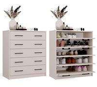 BDW Scarpiera Alex con 5 Ante battenti, 74x35x84,5 cm, pannello truciolare Laminato, maniglie Nere in plastica, Design Moderno, per ingresso e ufficio, Cashmere