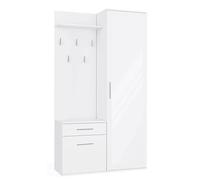 BDW Set de 5 ganchos para ropa con espejo, armario con puerta y cajón, modernos, 180 x 100 x 35 cm (blanco)