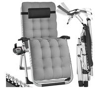 BDW Tumbona plegable, tumbona de jardín regulable sin niveles, sillón exterior para balcón o jardín, tumbona con cojín extra grueso, soporta hasta 200 kg (gris)
