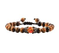 BDXMKS Pulseras de Cristal Pulsera de cuentas de ojo de tigre con dije de corona de piedra de Lava negra for hombres y mujeres, pulseras trenzadas, joyería ajustable hecha a mano(REDDISH BROWN)