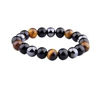 BDXMKS Pulseras de Cristal Pulseras de cuentas de ojo de tigre de hematita de obsidiana negra for hombre y mujer, joyería de protección magnética(6mm)