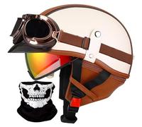BDXZJ Casco Jet Moto Vintage, Capacete Moto Cascos De Motocicleta Retro Alemán Estilo Moto Medio Casco con Gafas para Hombres Mujeres ECE Homologado Medio Casco Scooter para Crucero, Biker A,XXL