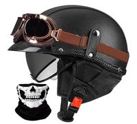 BDXZJ Casco Jet Moto Vintage, Capacete Moto Cascos De Motocicleta Retro Alemán Estilo Moto Medio Casco con Gafas para Hombres Mujeres ECE Homologado Medio Casco Scooter para Crucero, Biker H,XL