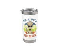 Be A Nice Human Alien Peace Sign Retro Vintage Funny Vaso térmico de acero inoxidable de doble pared