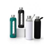 Be-Active Botella de agua de vidrio ahora con tapa de rosca negra mejorada 2025 - Times to Drink - 1 litro