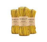 BE BELLÓN Hebras de Rafia Natural para Tejer Crochet Bolsos y Sombreros - Especial Ganchillo - Rafia Natural para Manualidades y Relleno - Madeja de rafia de Colores, 3x50g Yellow