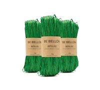 BE BELLÓN Hebras de Rafia Natural - Rafia para Tejer Crochet Bolsos y Sombreros - Especial Ganchillo - Para Manualidades y Relleno - Madejas de rafia Colores, 3x50g Green