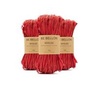 BE BELLÓN Hebras de Rafia Natural - Rafia para Tejer Crochet Bolsos y Sombreros - Especial Ganchillo - Para Manualidades y Relleno - Madejas de rafia Colores, 3x50g Red