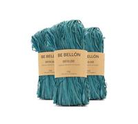 BE BELLÓN Hebras de Rafia Natural - Rafia para Tejer Crochet Bolsos y Sombreros - Especial Ganchillo y para Manualidades y Relleno - Madejas de Colores, 3x50g Pastel Blue