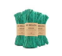 BE BELLÓN Ovillo de Rafia Natural - Para Tejer Crochet Bolsos y Sombreros - Especial Ganchillo - Para Manualidades y Relleno - Madejas de Colores, 3x50g Turquesa