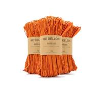 BE BELLÓN Ovillo de Rafia Natural para Tejer Crochet - Especial Ganchillo para Bolsos y Sombreros - Manualidades y Relleno - Madejas de Colores, 3x50g Naranja