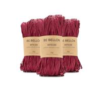 BE BELLÓN Ovillo de Rafia Natural para Tejer Crochet - Hebras de Rafia para Bolsos y Sombreros - Especial Ganchillo, Manualidades y Relleno - Madejas 3x50g Deep Red