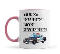Be Buz Divertida taza de café de oficial de policía - It's Not Road Rage If You Have Sirens Taza de té de cerámica de 11 onzas - Regalo de policía para policía, sheriff y policías (borde y asa rosas)