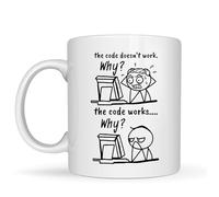 Be Buz Divertida taza programadora The Code Doesn't Work Why The Code Works Why - Taza de café de cerámica blanca de 11 onzas - Regalo de humor de codificación para desarrolladores