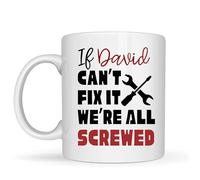 Be Buz Taza con nombre personalizado con texto en inglés "If Can't Fix It We're All Screwed", divertida taza de café personalizada para papá, 325 ml, regalo para el día del padre para papá, padrastro