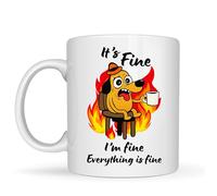 Be Buz Taza de café de cerámica blanca con texto en inglés "I'm Fine Everything is Fine Funny Dog Meme", 325 ml, regalo sarcástico de humor para oficina