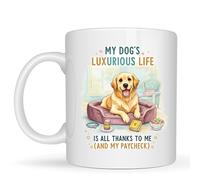 Be Buz Taza de café My Dog's Luxurious Life - Divertido regalo para padres de perros - Mamás y papás - Taza de cerámica de 325 ml (blanco)
