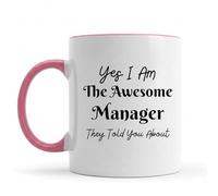 Be Buz Taza de café Yes I Am The Awesome Manager - Divertido regalo de agradecimiento al gerente - Taza de cerámica de 325 ml para jefe supervisor líder del equipo (borde y asa rosas)